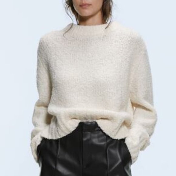 Zara Sweaters - Zara White Crewneck Oversized Wool Blend Sweater